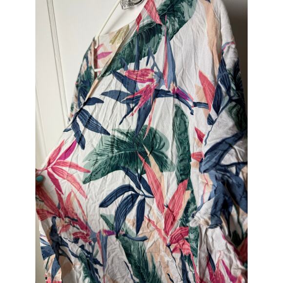 Japna Kimono Cover Up Women's One Size White Tropical Floral Print Lightweight - Picture 3 of 6
